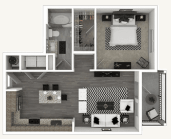 Floor plan for 1 bed, 1 bath, 745 sqft
